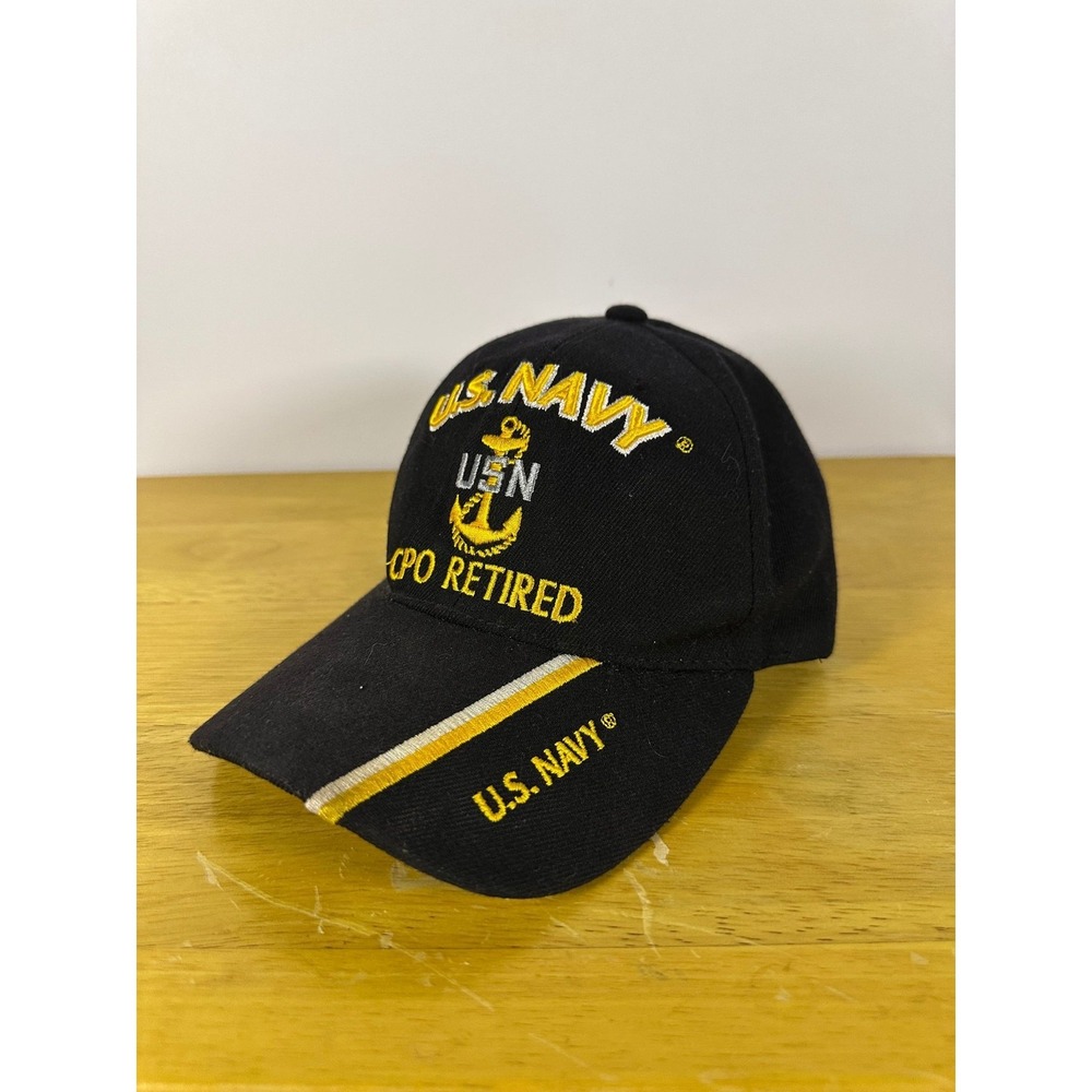 U.S. Navy Hat CPO Retired Black Embroidered Military Ball Cap USN Patch